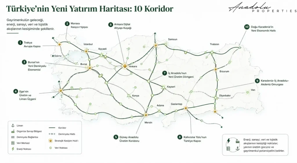 TÜRKİYE’DE GAYRİMENKUL YATIRIMININ YENİ HARİTASI: ENERJİ, VERİ VE LOJİSTİK ODAKLI 10 YATIRIM KORİDORU