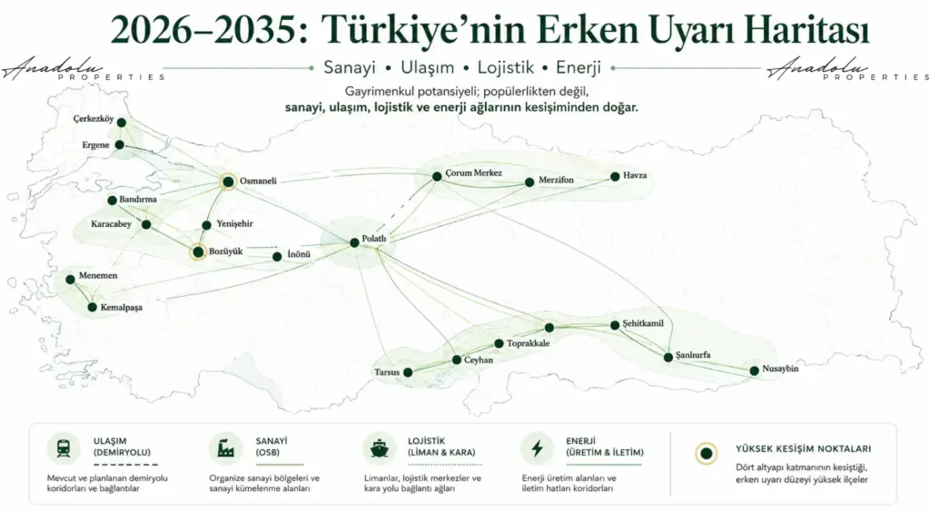 2026–2035 TÜRKİYE GAYRİMENKUL ERKEN UYARI HARİTASI: 20 İLÇEDE ALTYAPI, SANAYİ VE LOJİSTİK SİNYALLERİ